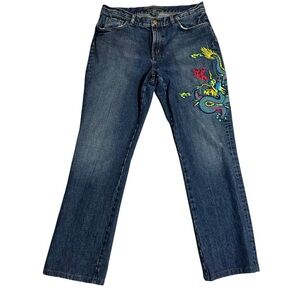Lauren Ralph Lauren jeans Embroidered Dragon Flames Graphic Size 10 Boho